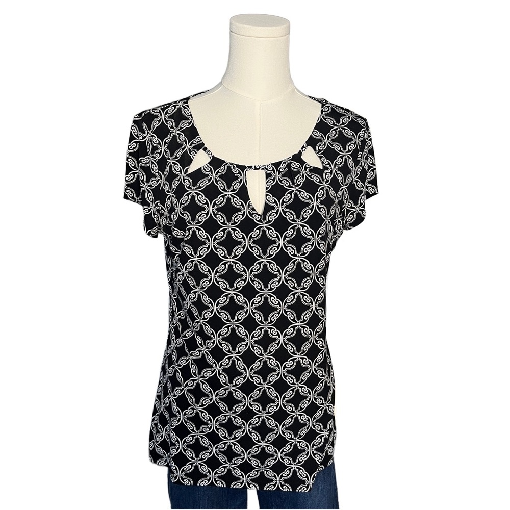 White House Black Market Black & White Cap-Sleeve Top Size S